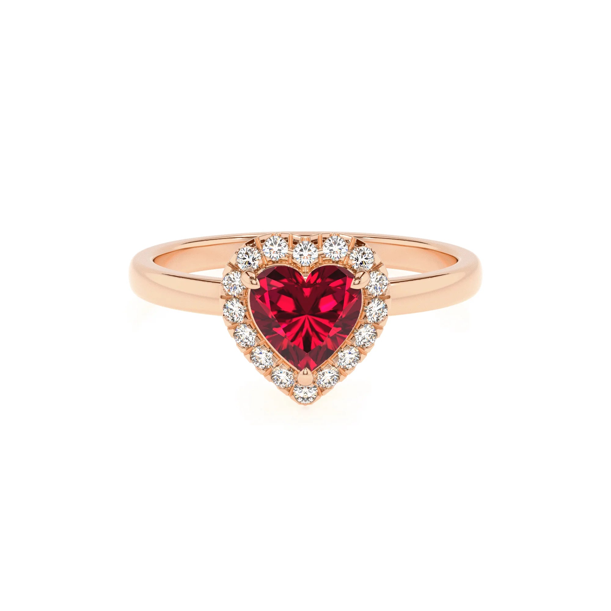 lab grown ruby heart solitaire rings in rose gold
