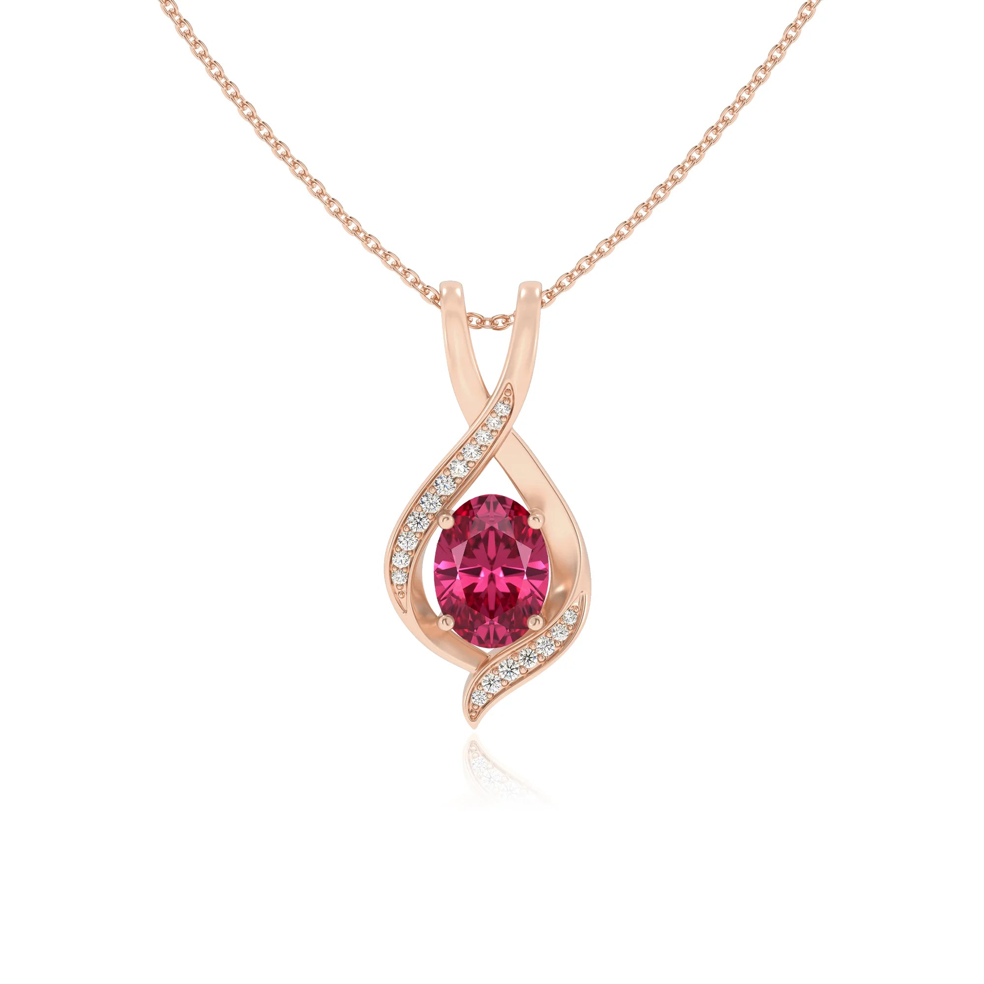 lab grown pink-tourmaline oval solitaire necklaces in rose gold