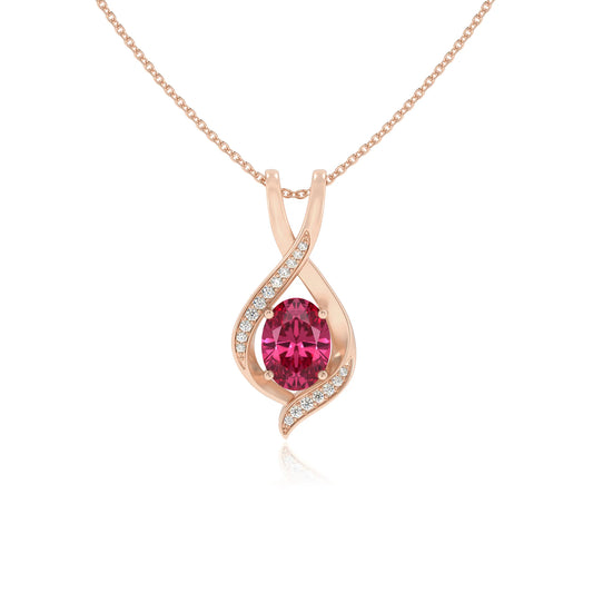 lab grown pink-tourmaline oval solitaire necklaces in rose gold
