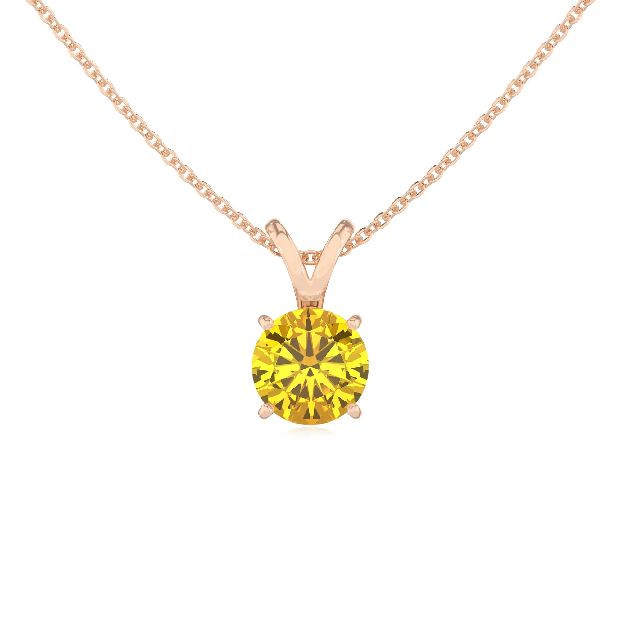 lab grown yellow-sapphire round solitaire v-bale necklaces in rose gold