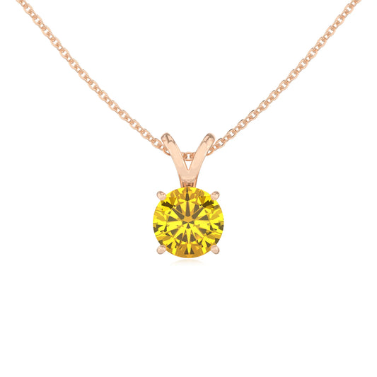 lab grown yellow-sapphire round solitaire v-bale necklaces in rose gold