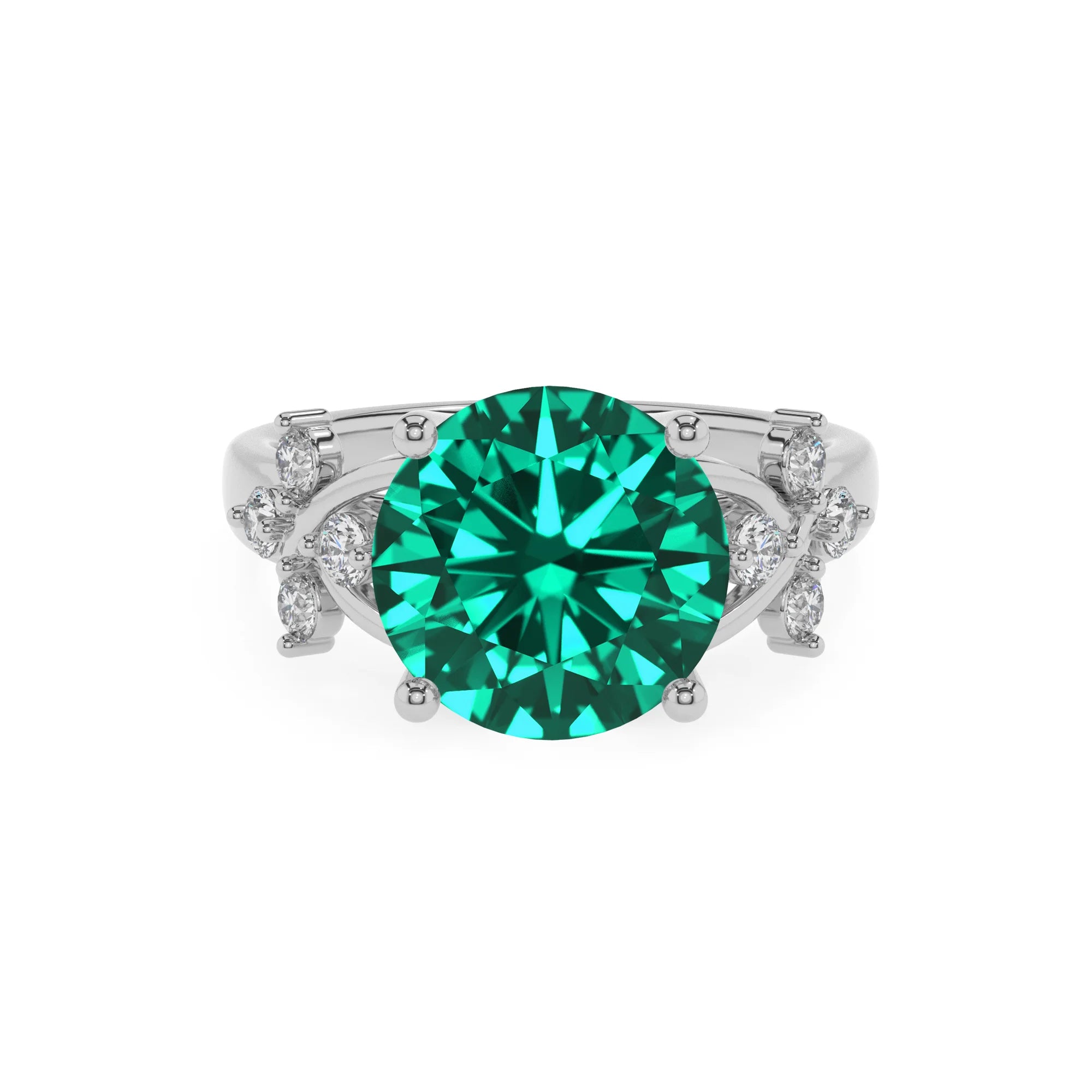 lab grown emerald round solitaire rings in platinum