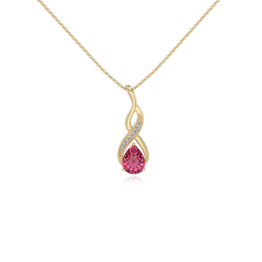 lab grown pink-tourmaline pear solitaire necklaces in yellow gold