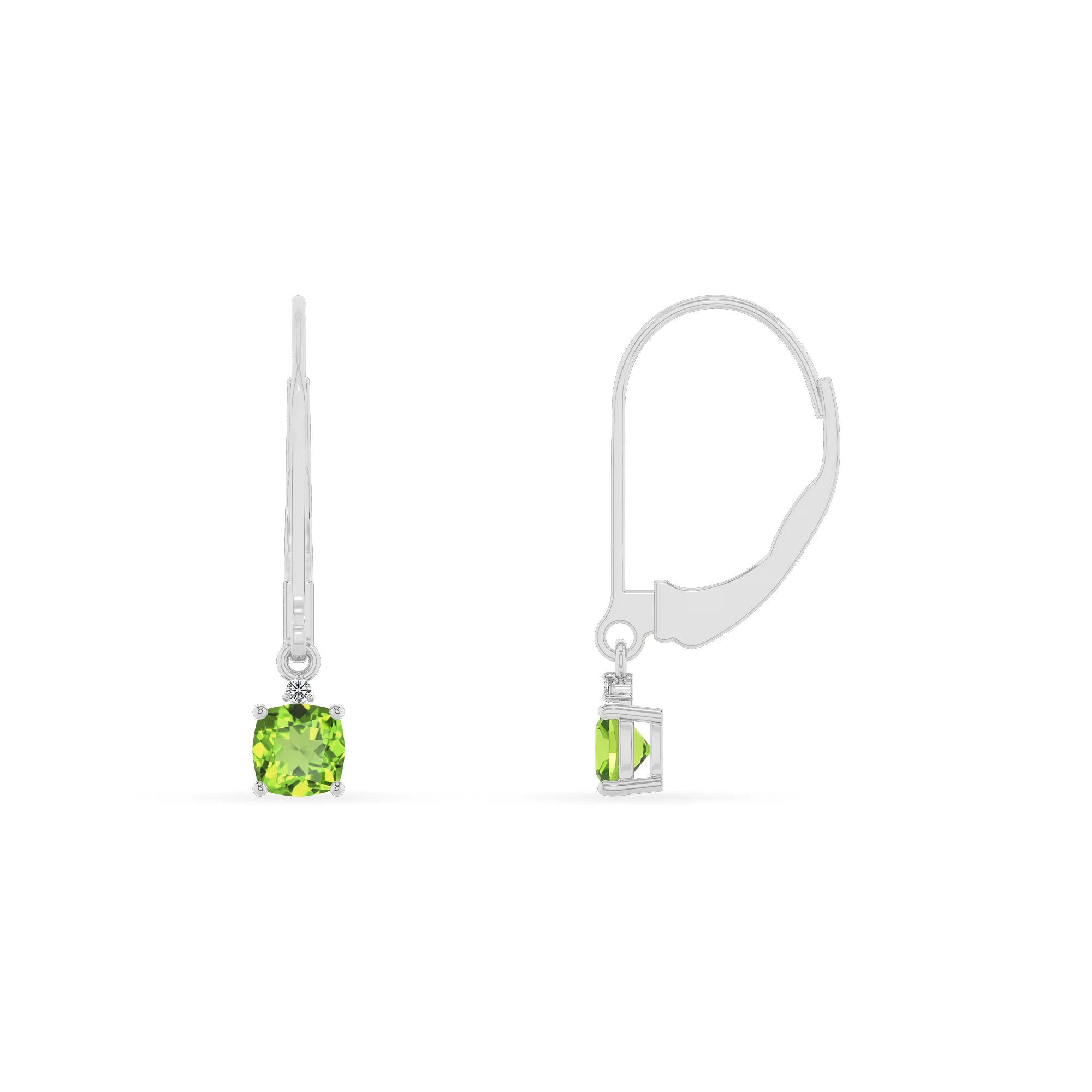 natural peridot cushion drop earrings in white gold