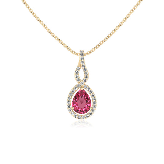 lab grown pink-tourmaline pear necklaces in yellow gold