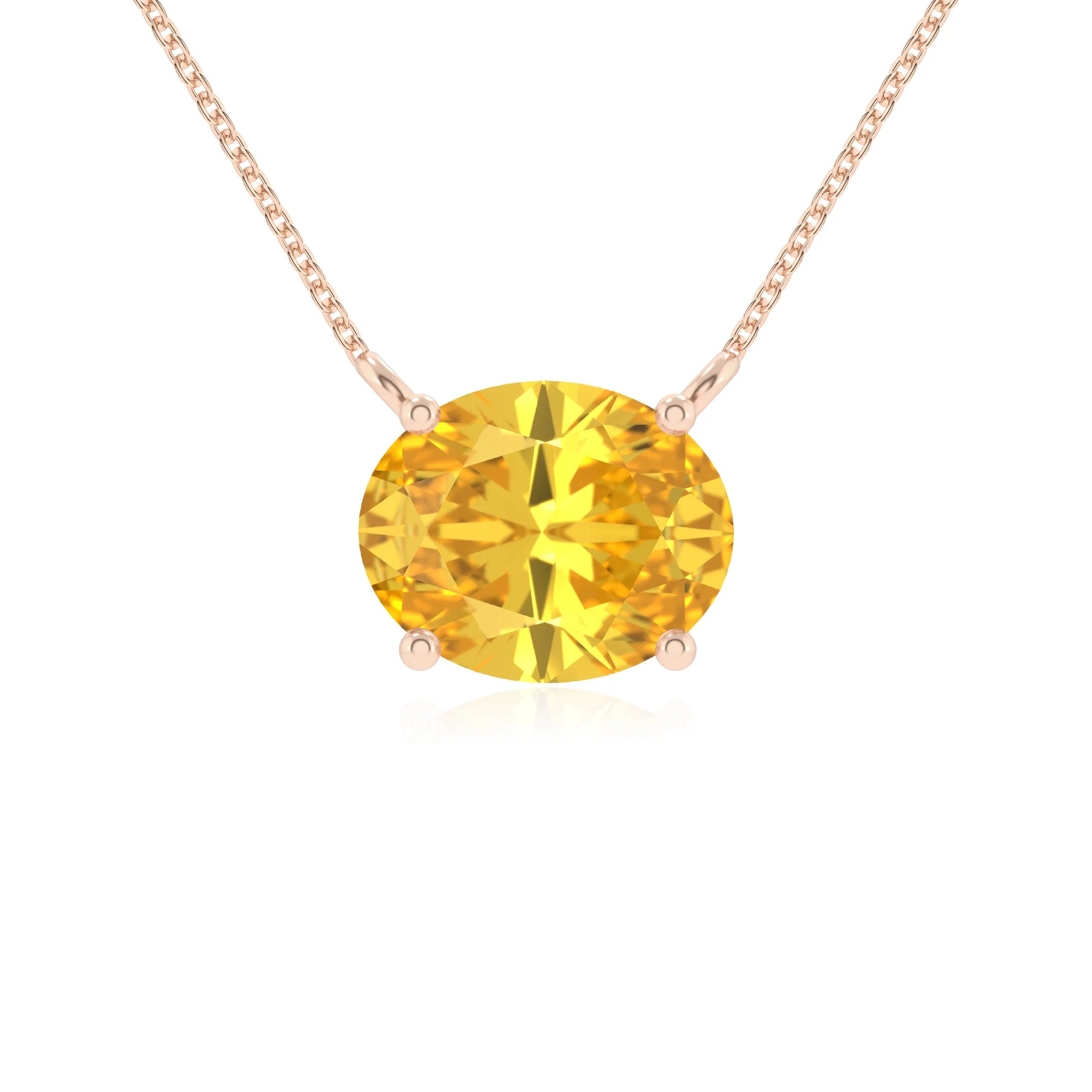 lab grown yellow-sapphire oval solitaire necklaces in rose gold