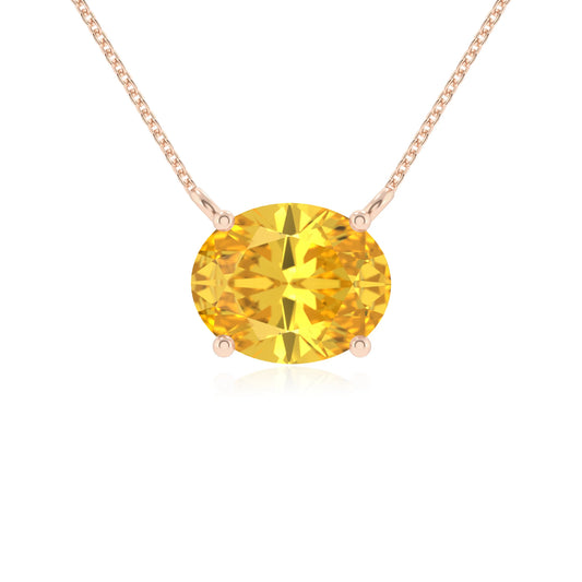 lab grown yellow-sapphire oval solitaire necklaces in rose gold