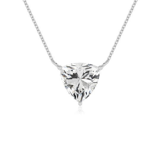 lab grown moissanite trillion solitaire necklaces in platinum