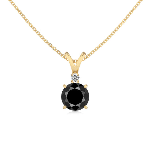 natural black-onyx round solitaire v-bale necklaces in yellow gold