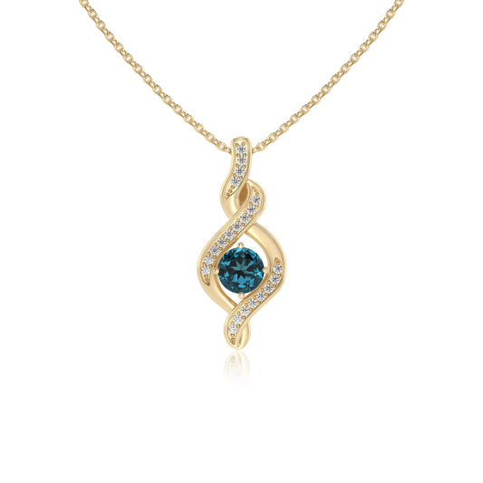 natural london-blue-topaz round solitaire necklaces in yellow gold