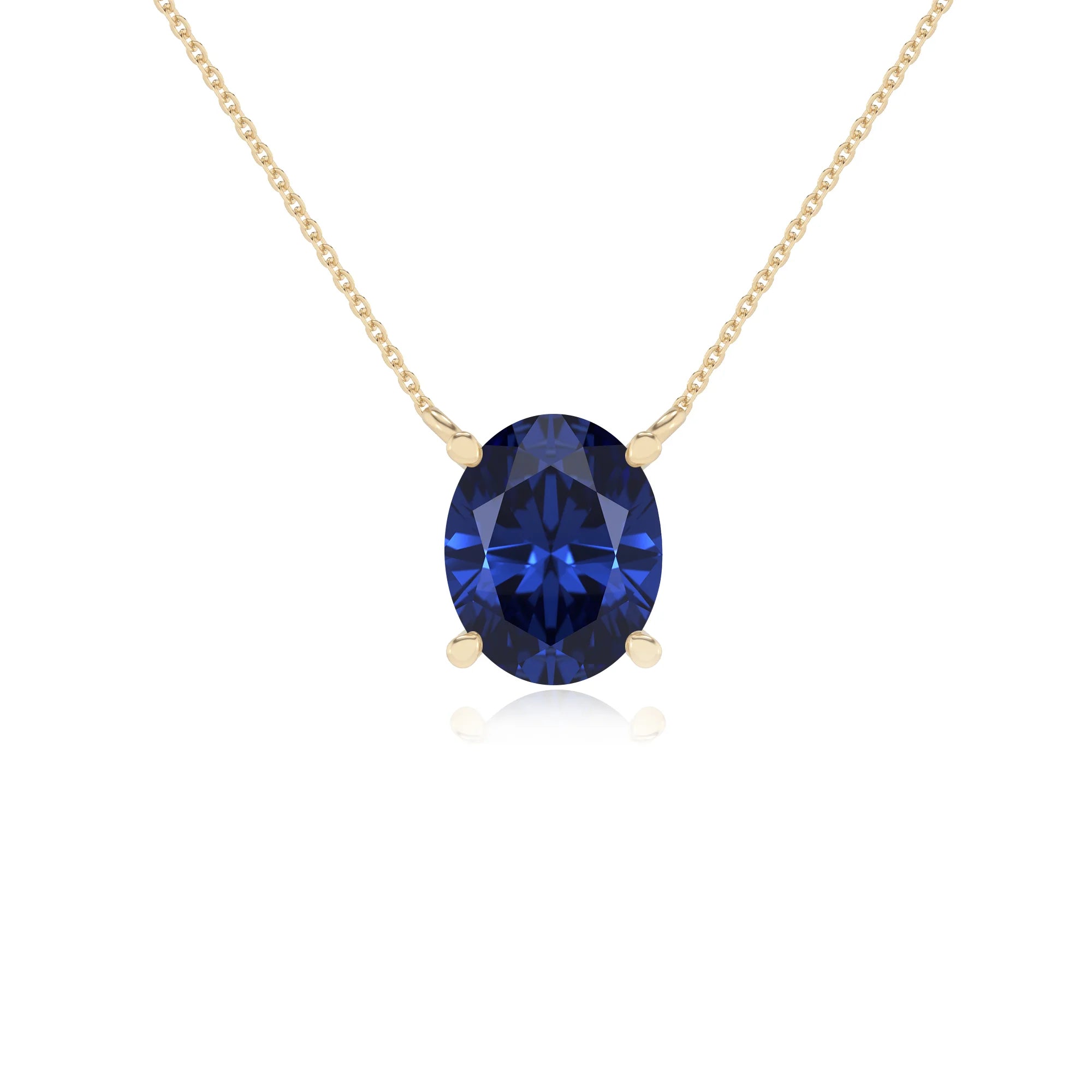 lab grown blue-sapphire oval solitaire necklaces in yellow gold