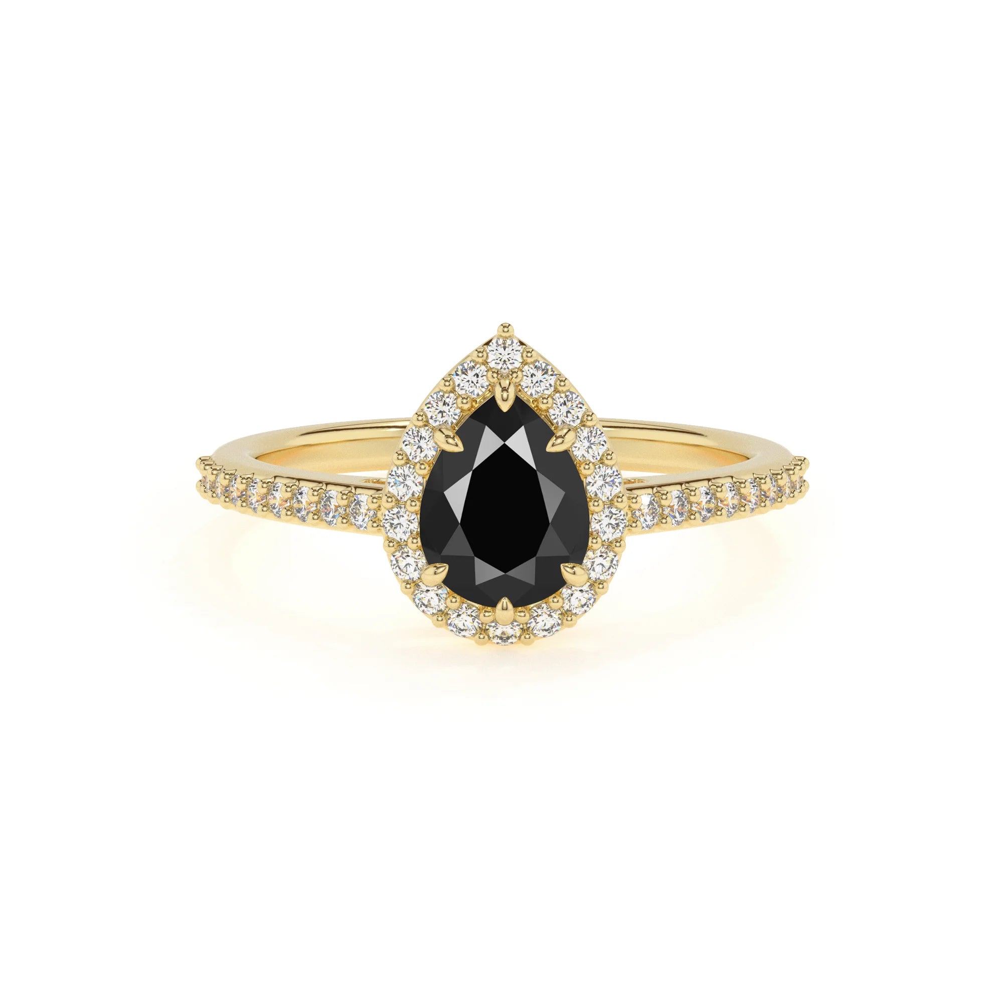 natural black-onyx pear solitaire rings in yellow gold