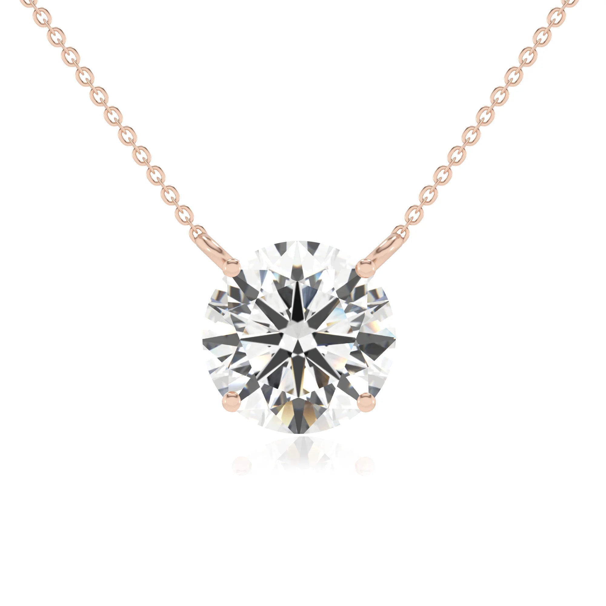 lab grown moissanite round solitaire necklaces in rose gold