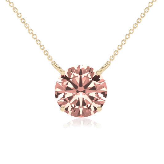 lab grown morganite round solitaire necklaces in yellow gold