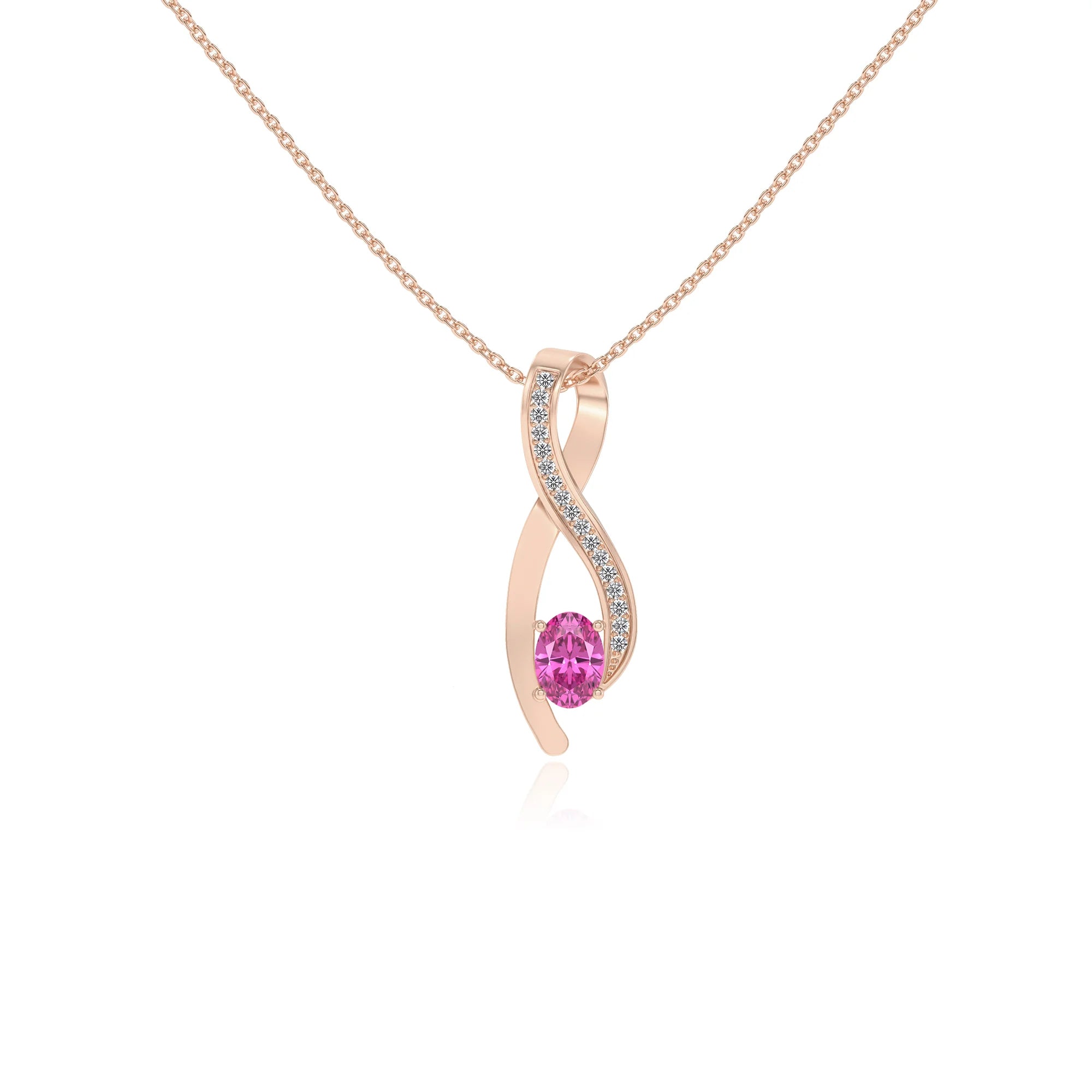 lab grown pink-sapphire oval solitaire necklaces in rose gold