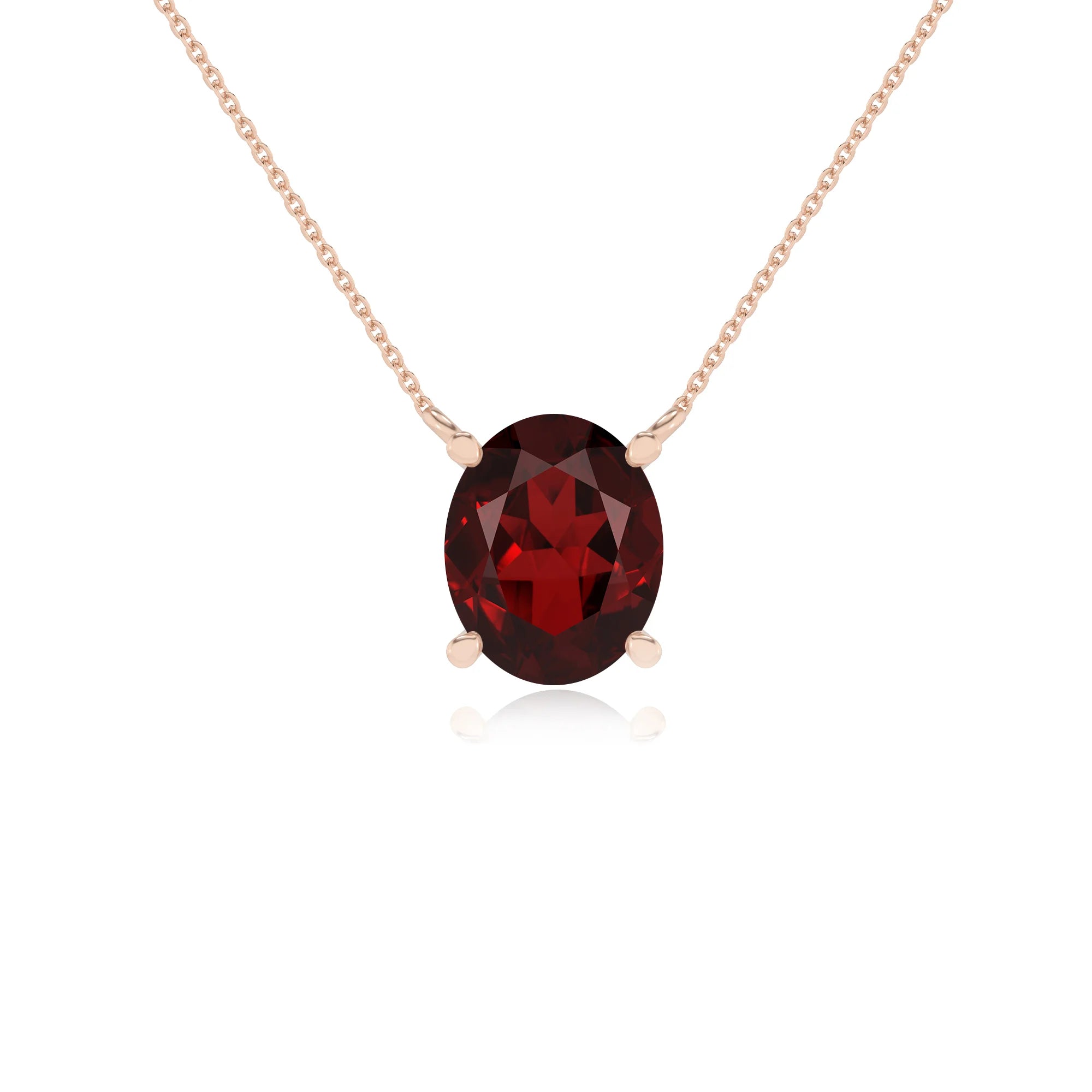 natural garnet oval solitaire necklaces in rose gold