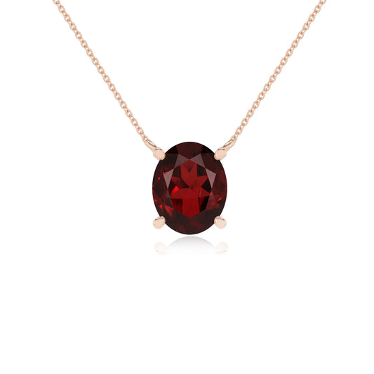 natural garnet oval solitaire necklaces in rose gold