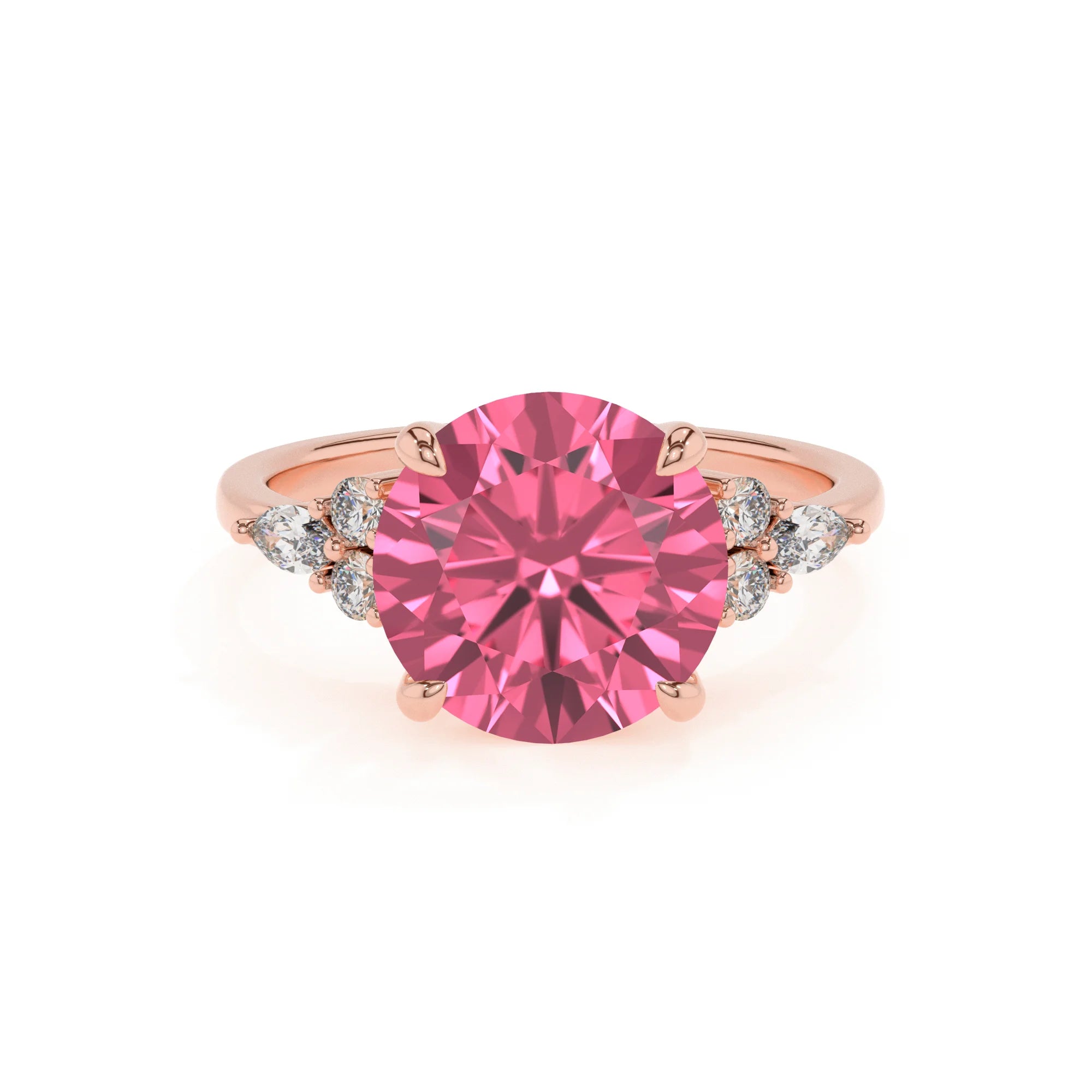 lab grown pink-tourmaline round solitaire rings in rose gold