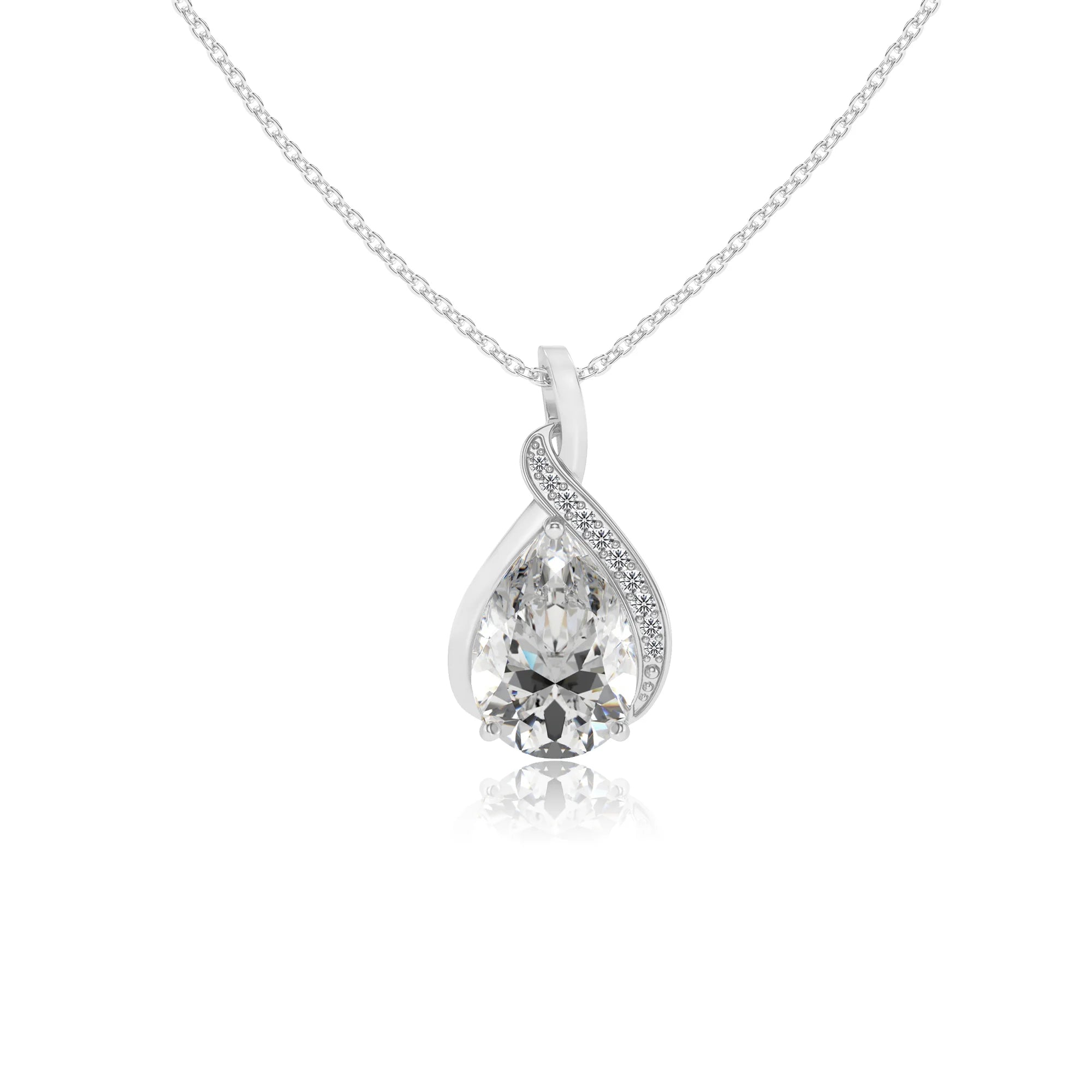 lab grown moissanite pear solitaire necklaces in white gold