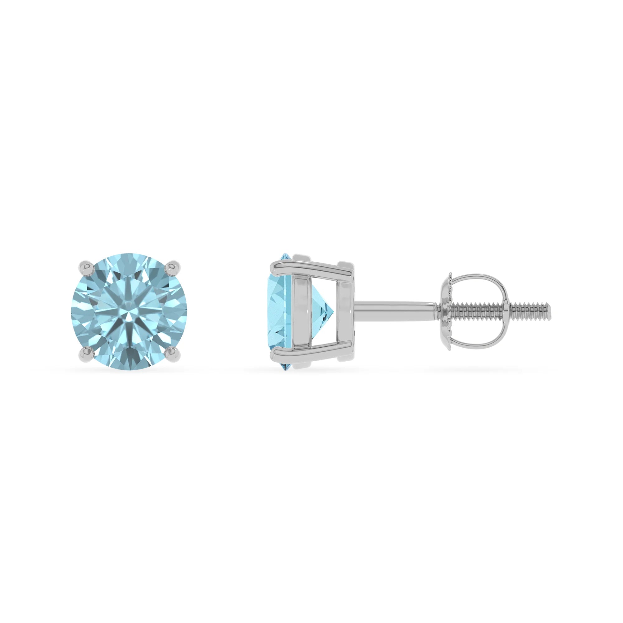 lab grown aquamarine round stud earrings in sterling silver