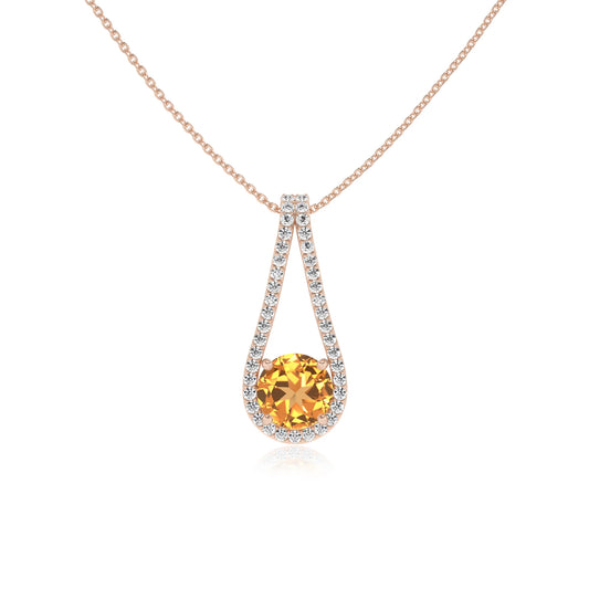 lab grown citrine round solitaire v-bale necklaces in rose gold