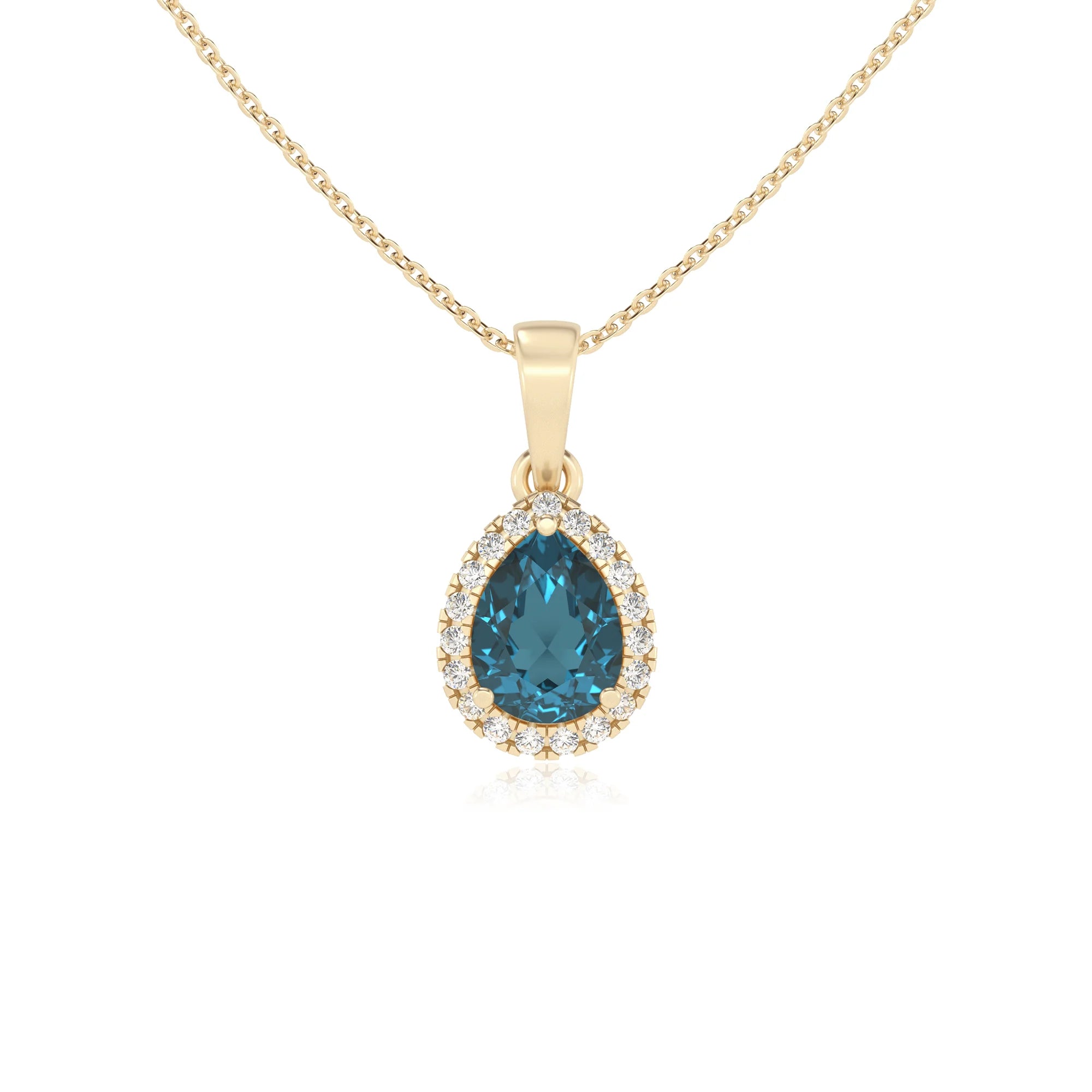 natural london-blue-topaz pear solitaire necklaces in yellow gold