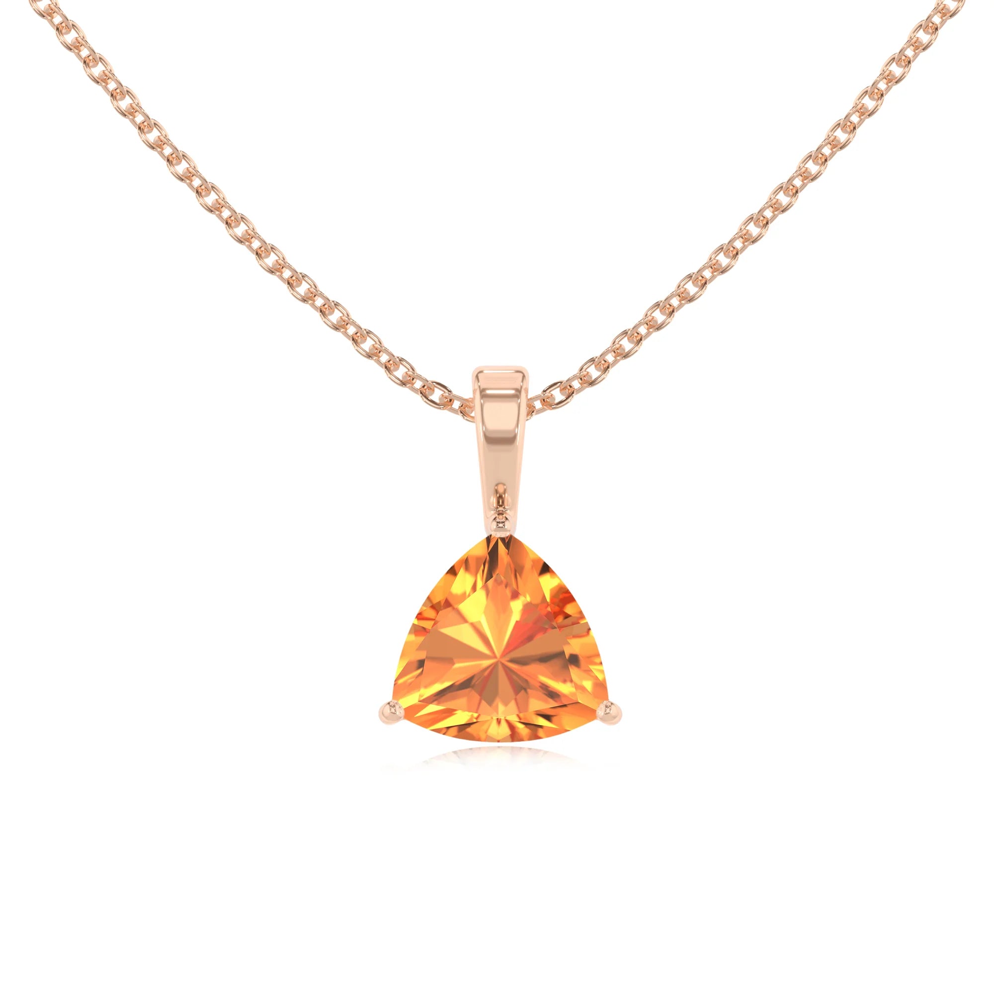 lab grown citrine trillion solitaire necklaces in rose gold
