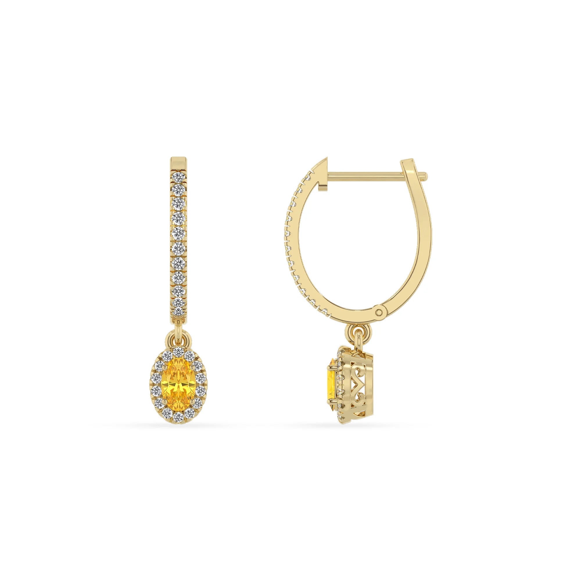 lab grown yellow sapphire oval drop earrings in yellow gold