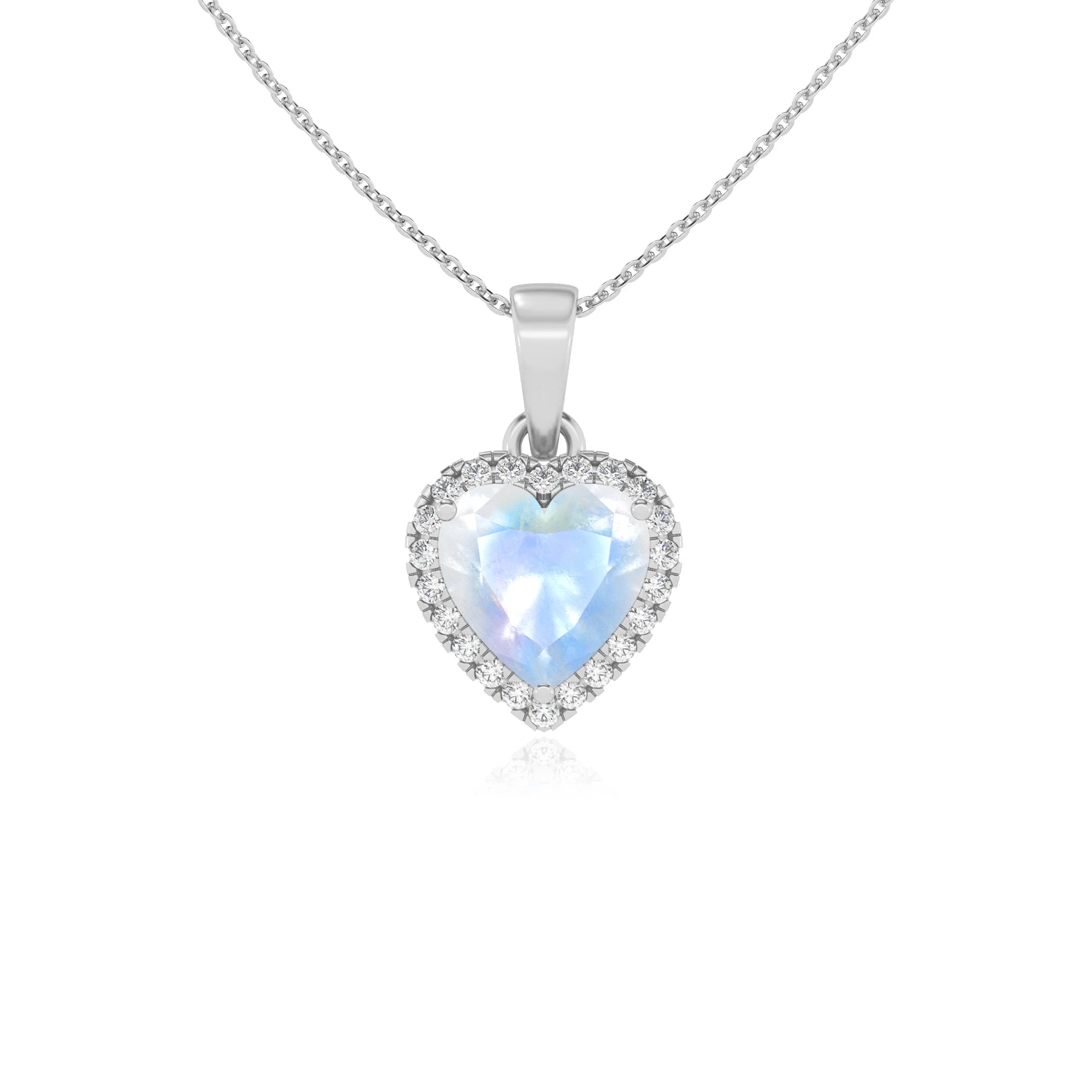 natural rainbow-moonstone heart solitaire necklaces in sterling silver