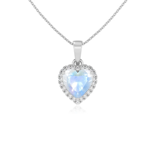 natural rainbow-moonstone heart solitaire necklaces in sterling silver