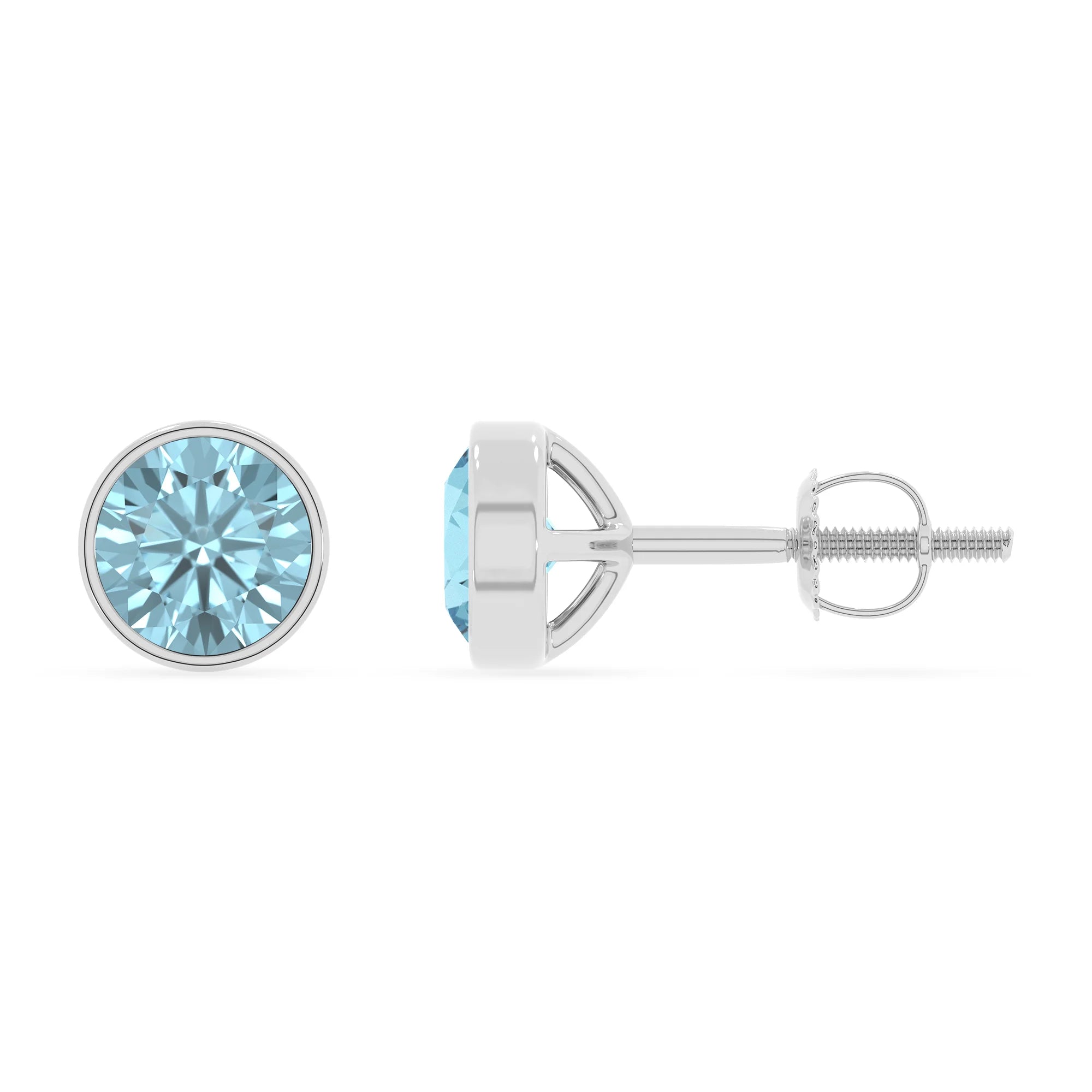 lab grown aquamarine round stud earrings in platinum