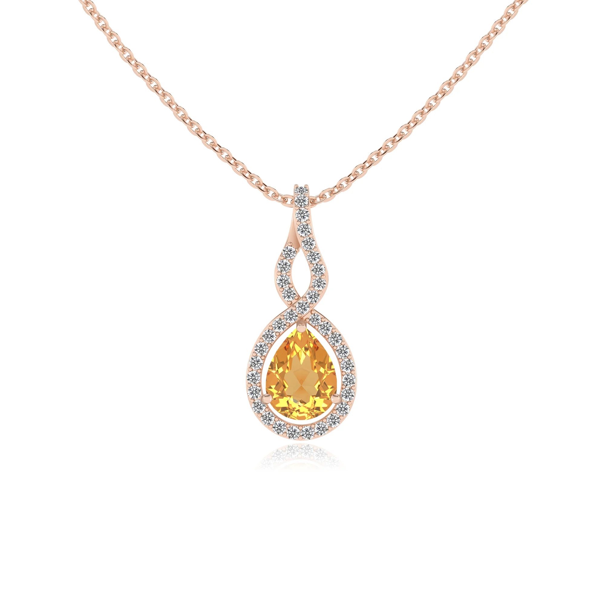 lab grown citrine pear necklaces in rose gold