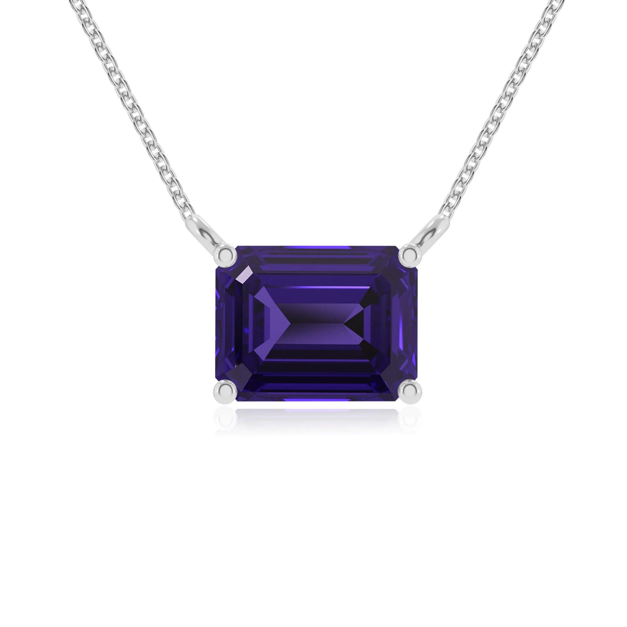 lab grown tanzanite emerald cut solitaire necklaces in sterling silver