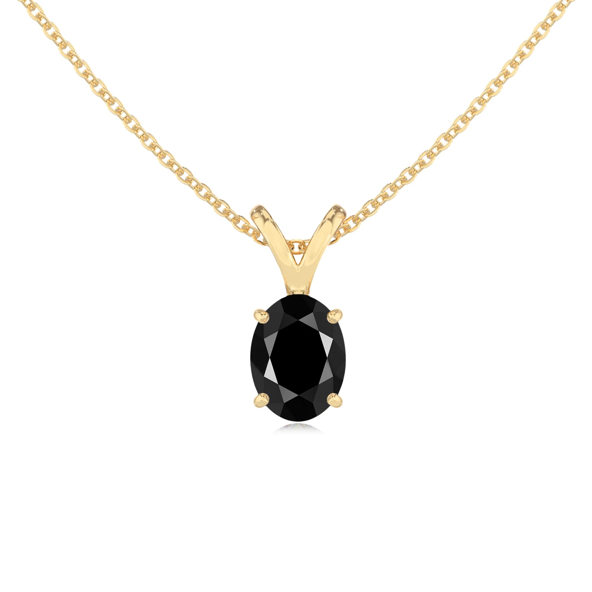 natural black-onyx oval solitaire v-bale necklaces in yellow gold