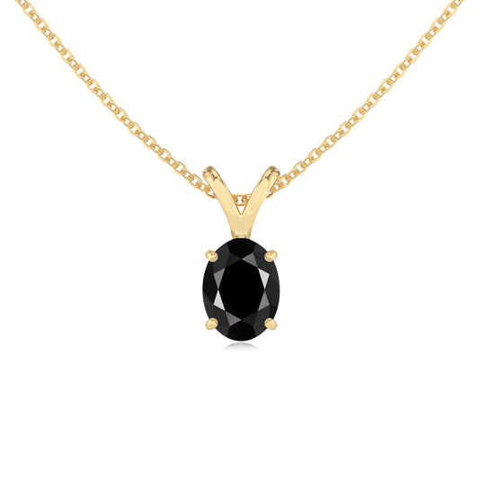 natural black-onyx oval solitaire v-bale necklaces in yellow gold