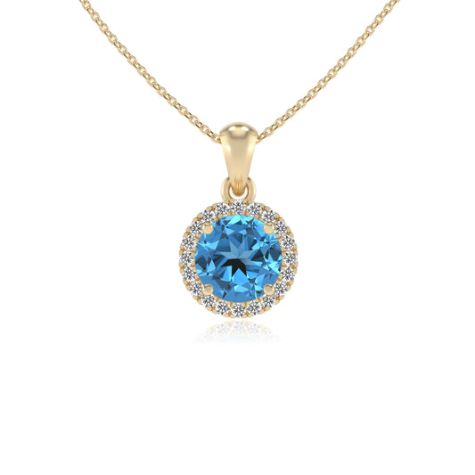 natural swiss-blue-topaz round solitaire necklaces in yellow gold