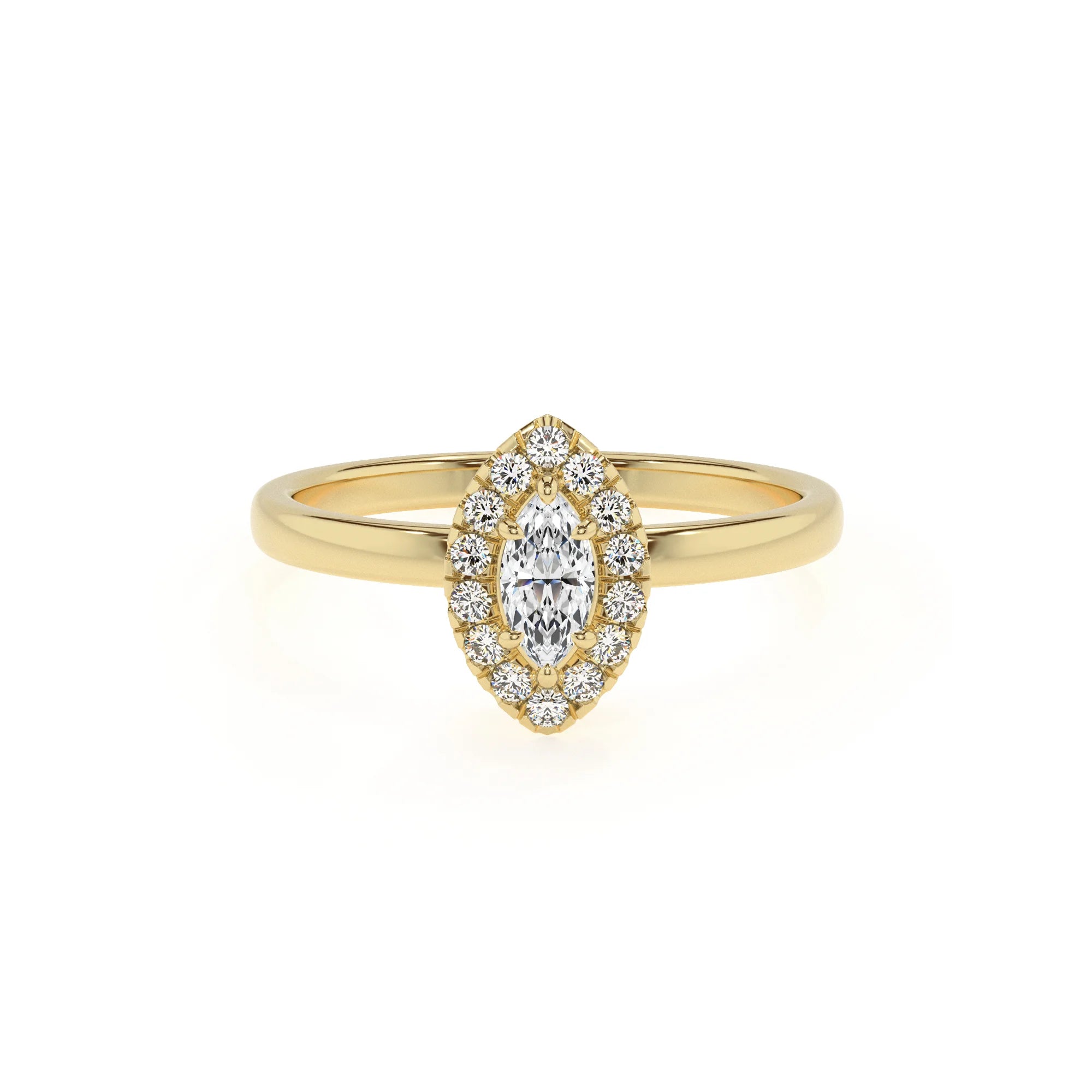 lab grown moissanite marquise solitaire rings in yellow gold