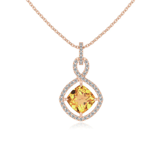lab grown citrine cushion infinity necklaces in rose gold