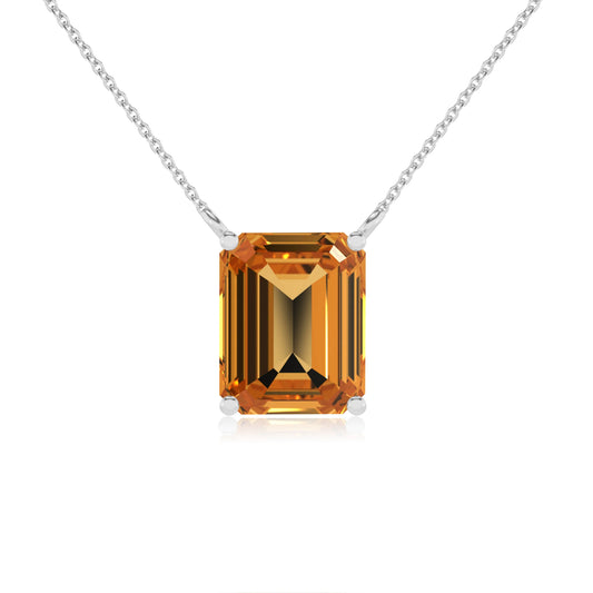 lab grown citrine emerald cut solitaire necklaces in white gold
