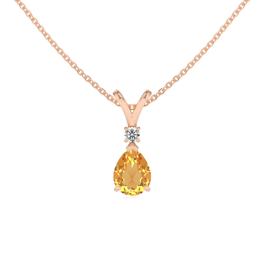 lab grown citrine pear solitaire v-bale necklaces in rose gold