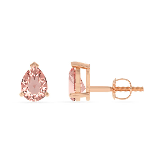 lab grown morganite pear stud earrings in rose gold