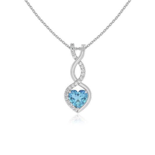 natural swiss-blue-topaz heart infinity necklaces in platinum