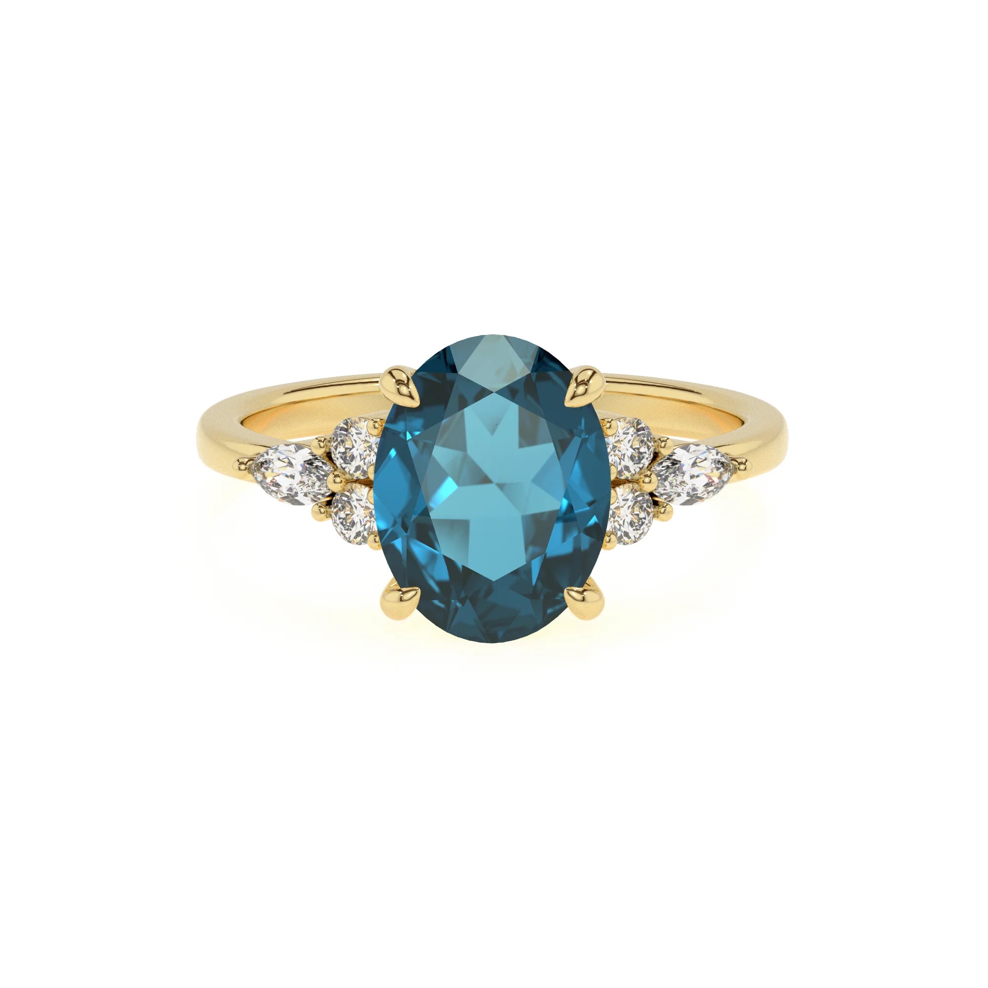 natural london-blue-topaz oval solitaire rings in yellow gold