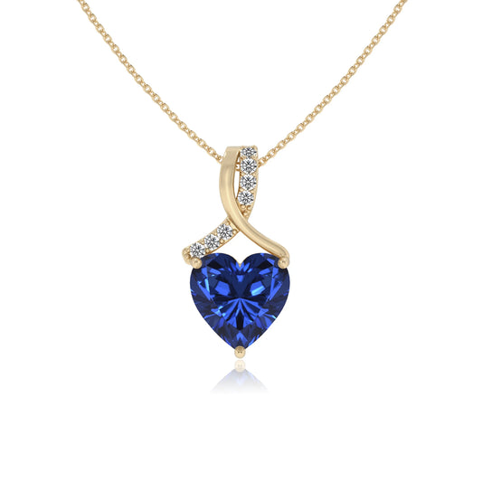 lab grown blue-sapphire heart solitaire necklaces in yellow gold
