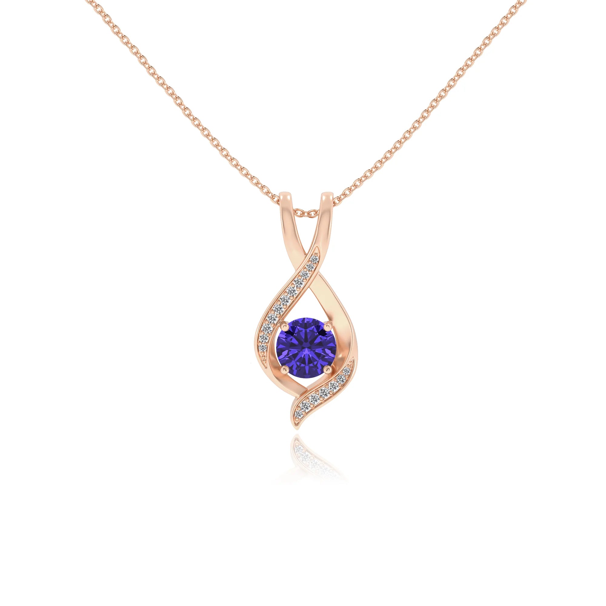 lab grown tanzanite round solitaire necklaces in rose gold