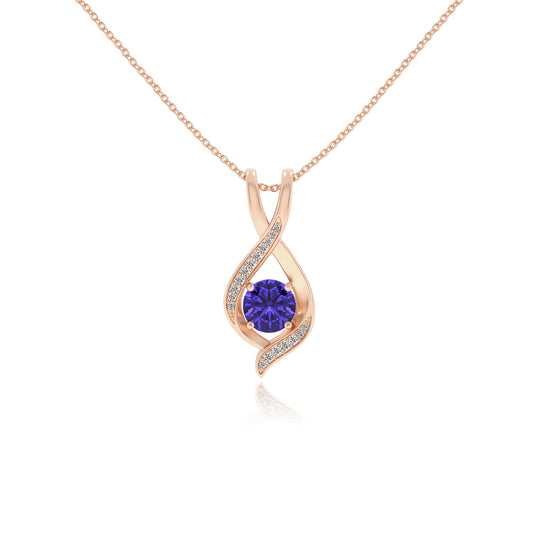 lab grown tanzanite round solitaire necklaces in rose gold