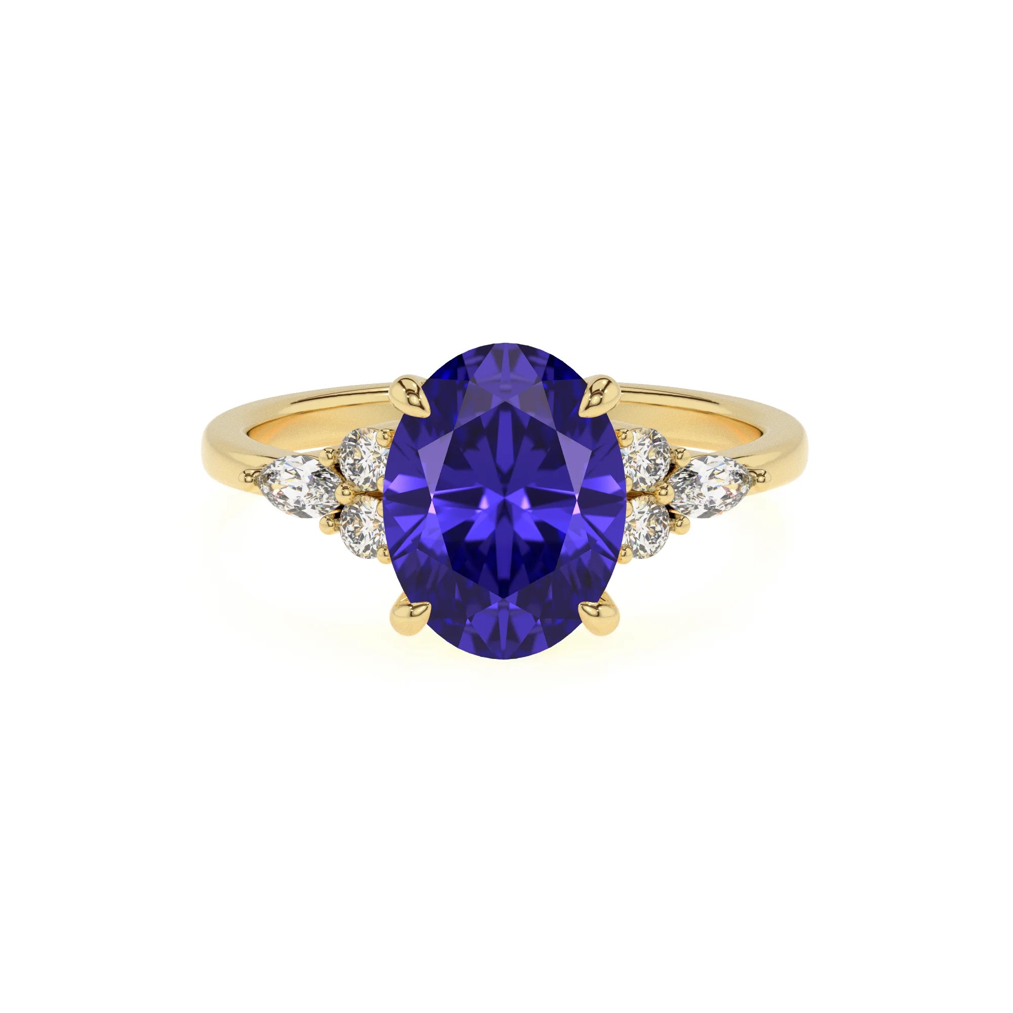 lab grown tanzanite oval solitaire rings in yellow gold