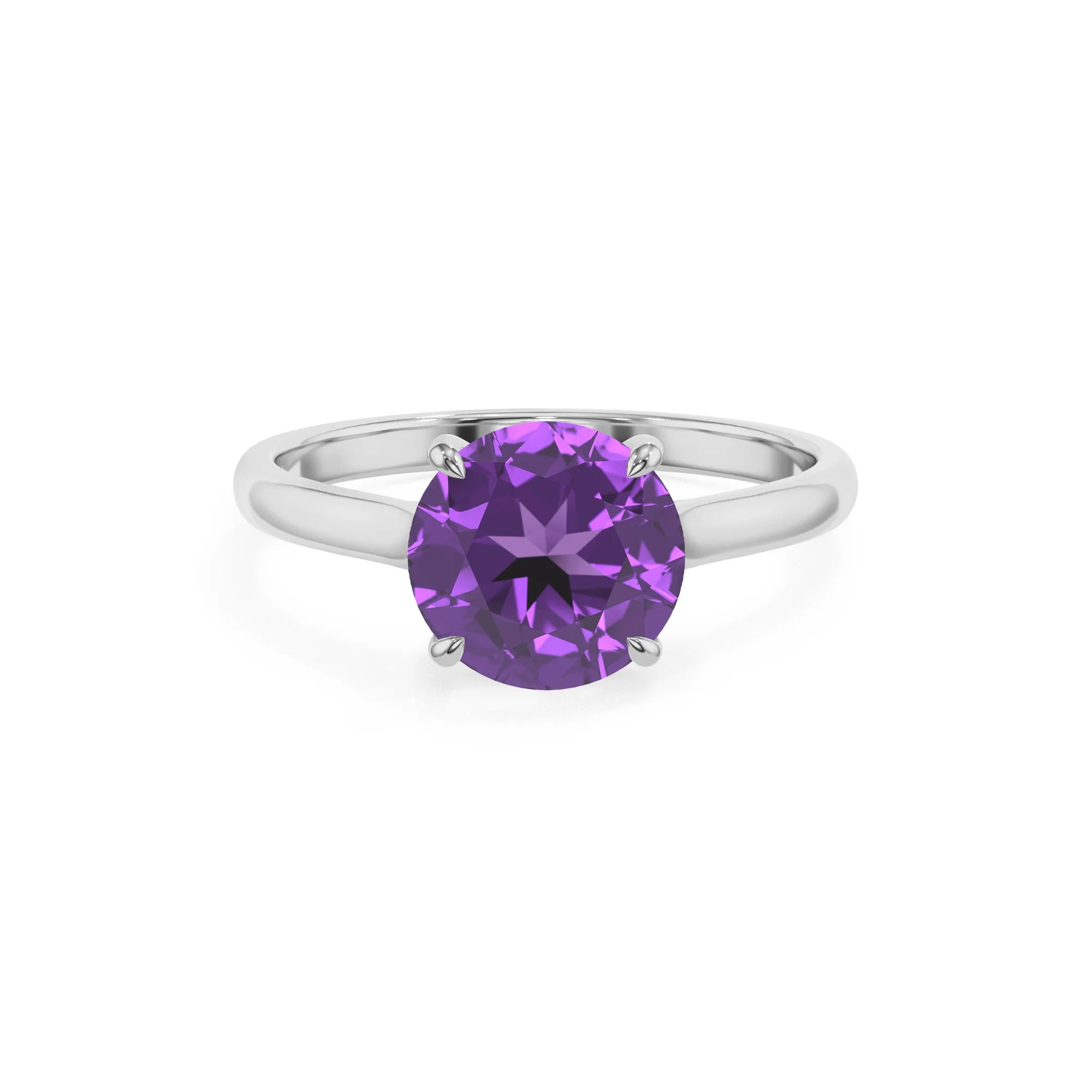 lab grown amethyst round solitaire rings in platinum