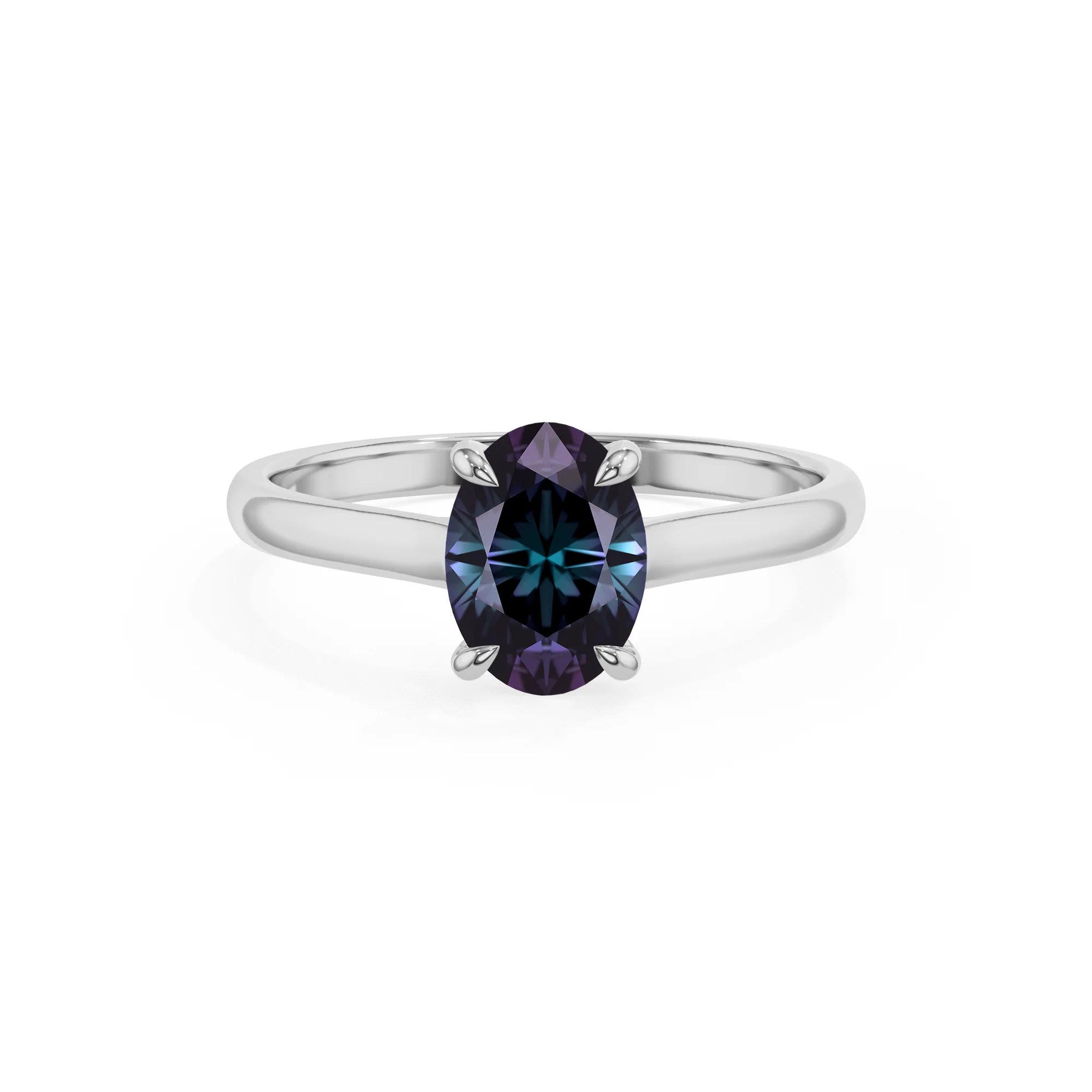 lab grown alexandrite oval solitaire rings in sterling silver