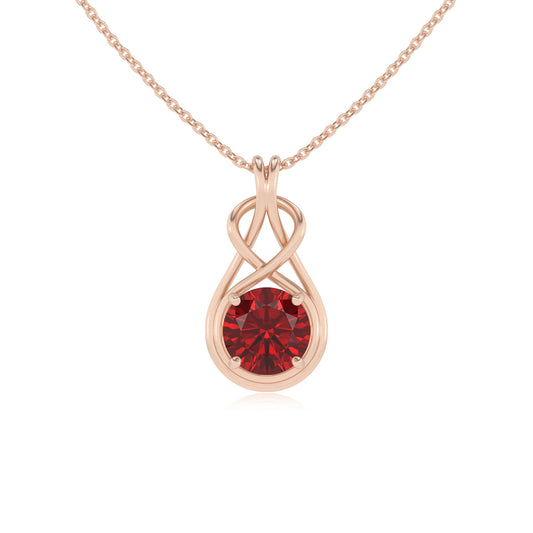 lab grown ruby round solitaire necklaces in rose gold